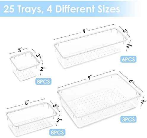 25 PCS Clear Plastic Drawer Organizers Set, Vtopmart 4-Size Versatile Bathroom and Vanity Drawer Org | Amazon (US)