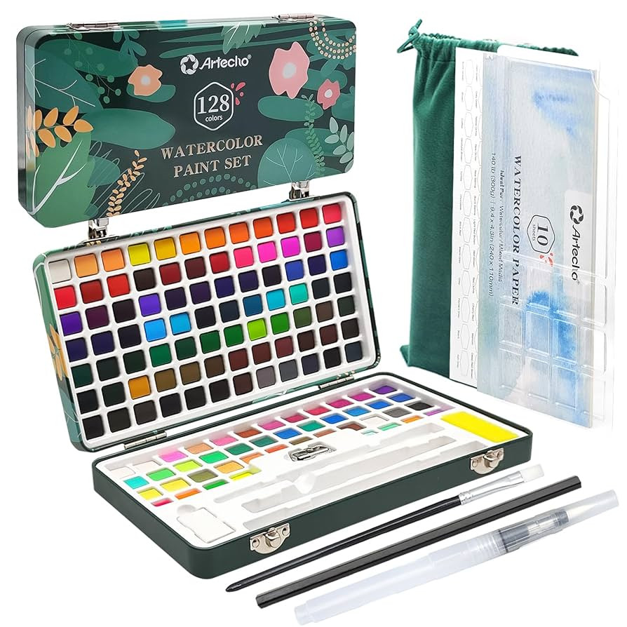 Artecho Watercolor Paint Set 128 Colors, Water Colors Paint Adult Set with Watercolor Papers and ... | Amazon (US)
