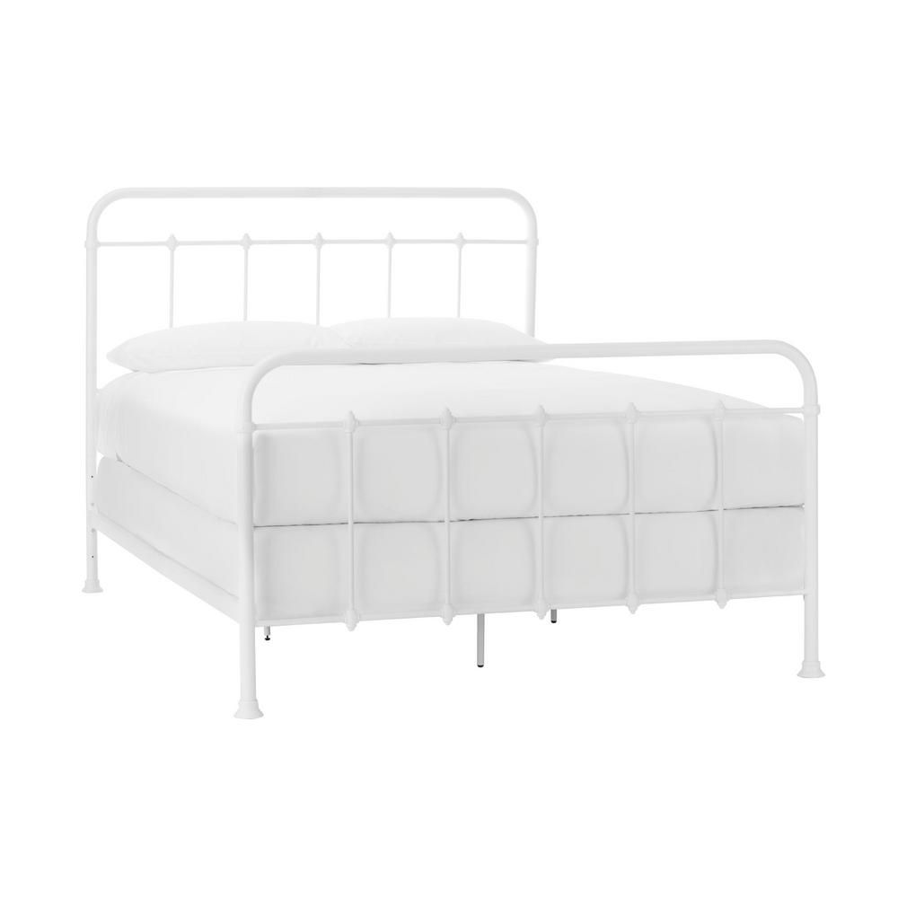Dorley Farmhouse White Metal King Bed (81.1 in W. X 53.54 in H.) | The Home Depot