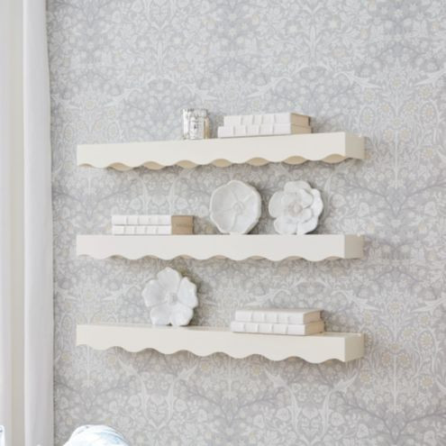 Tulette Floating Wall Shelf Decorative Scalloped White Wood with Plate Groove | Ballard Designs, Inc.