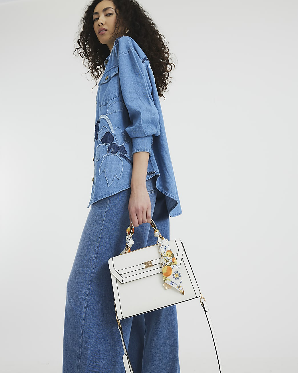 White Faux Leather RI Monogram Charm Tote Bag | River Island UK & IE