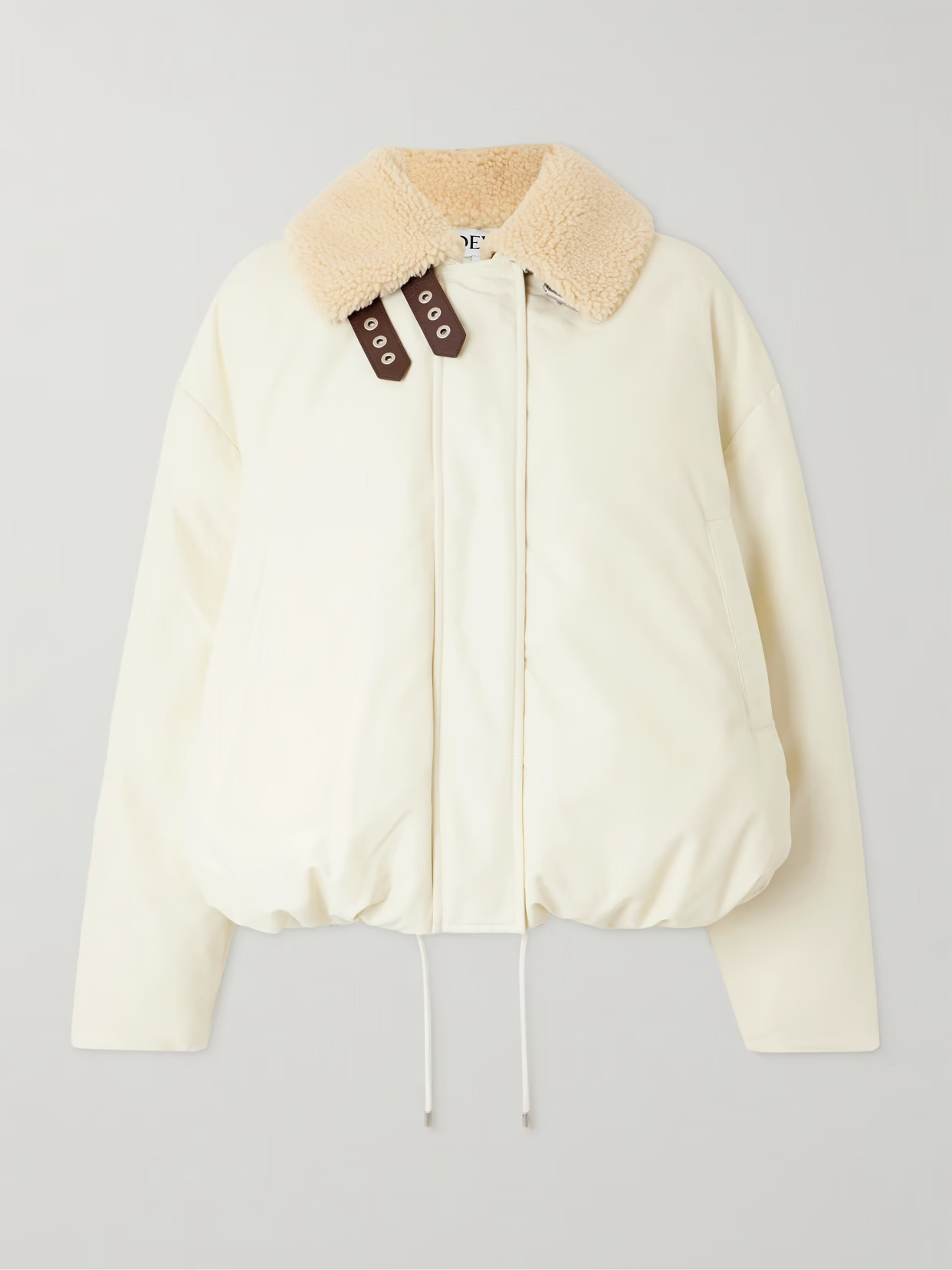 LOEWE - Shearling-trimmed Cotton-blend Shell Jacket - Ivory | NET-A-PORTER (US)