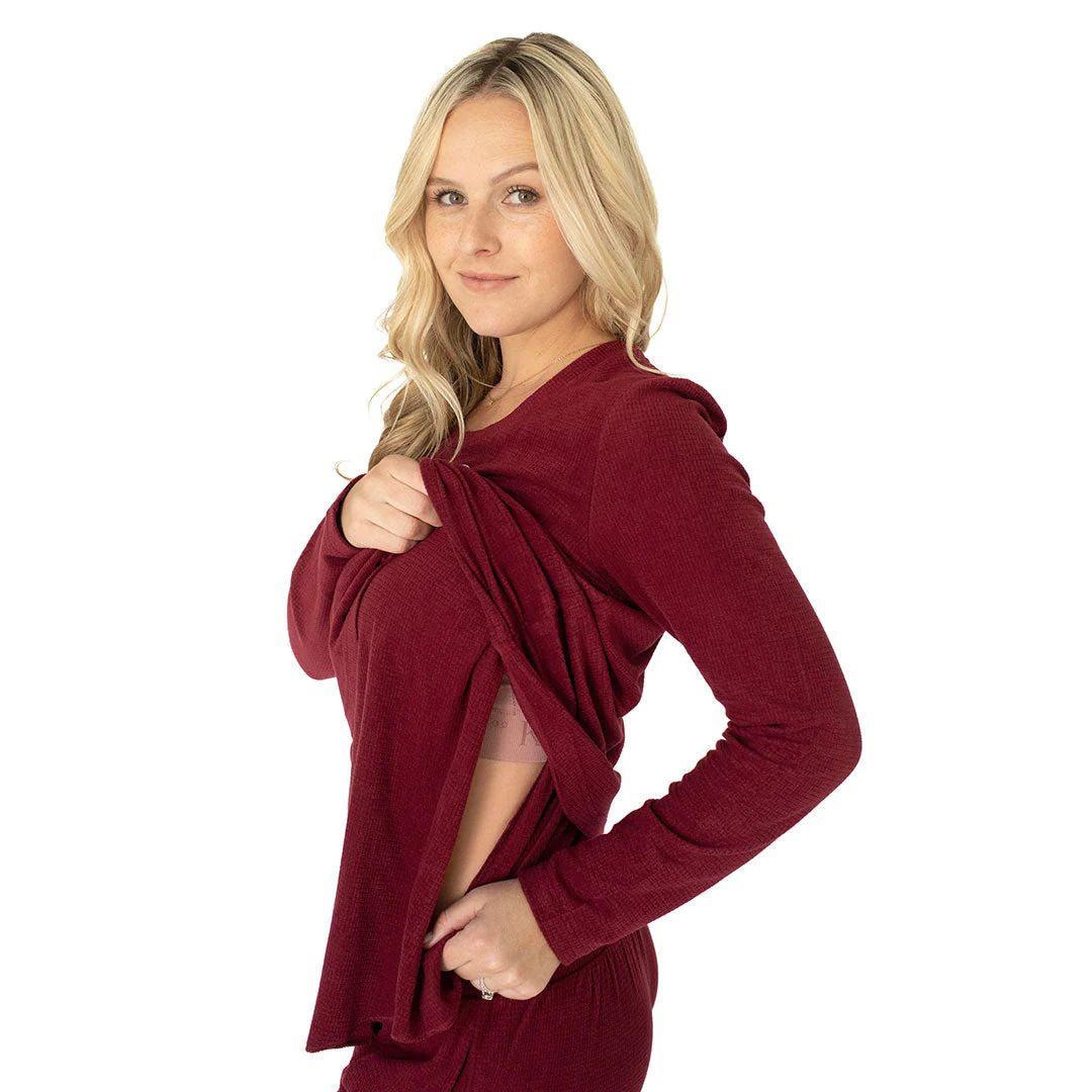 Fleece Nursing & Maternity Pajama Set | Deep Red | Kindred Bravely