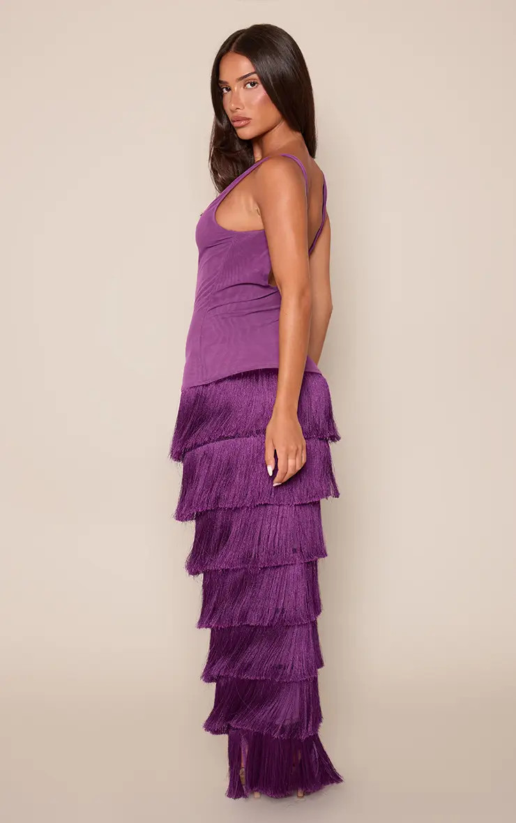 PLT Label Purple Mesh Fringe Skirt Maxi Dress | PrettyLittleThing UK