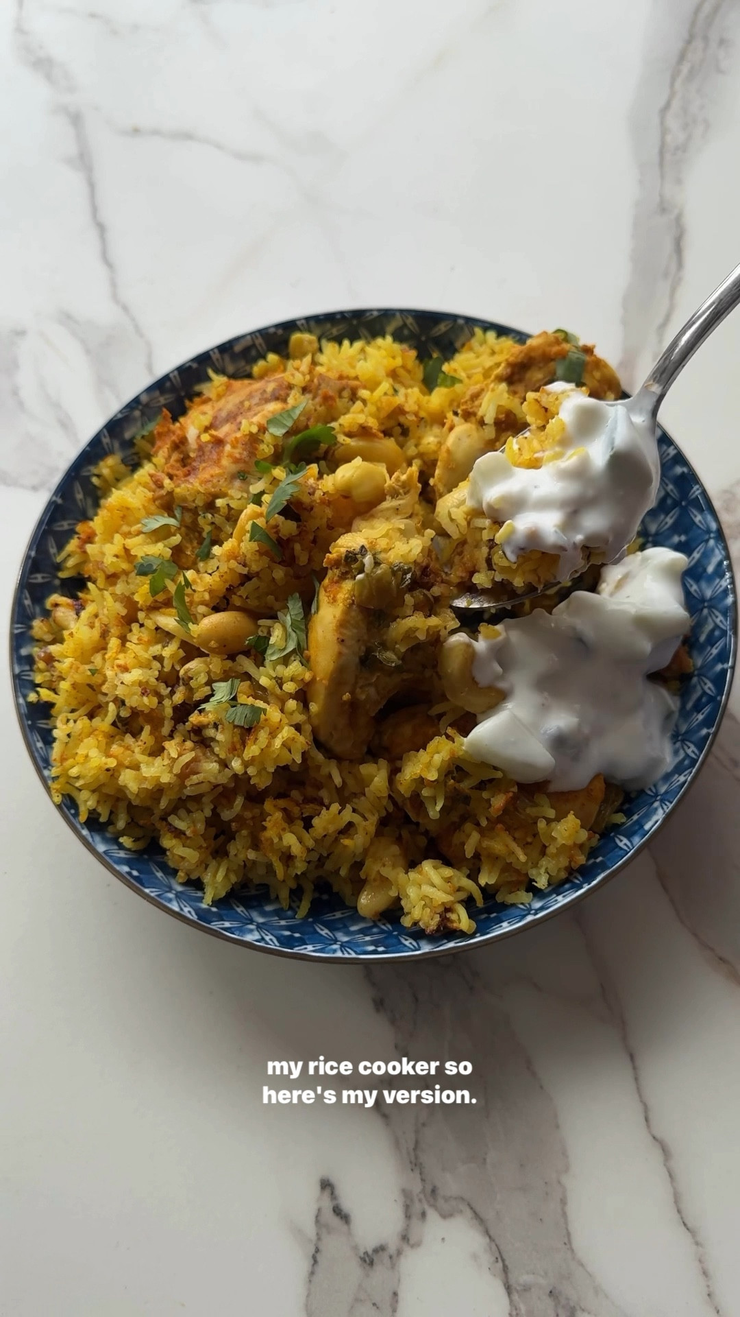 The rice + rice cooker I used for this chicken biryani!

Make sure to soak the rice in water for 30 min before using!