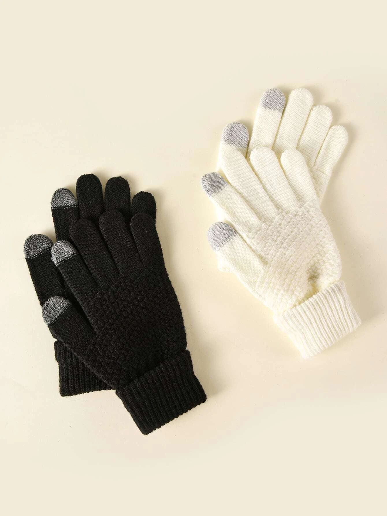 2pairs Simple Knitted Gloves | SHEIN