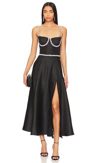 Cora Corset Midi Dress in Black Windsor Brocade | Revolve Clothing (Global)