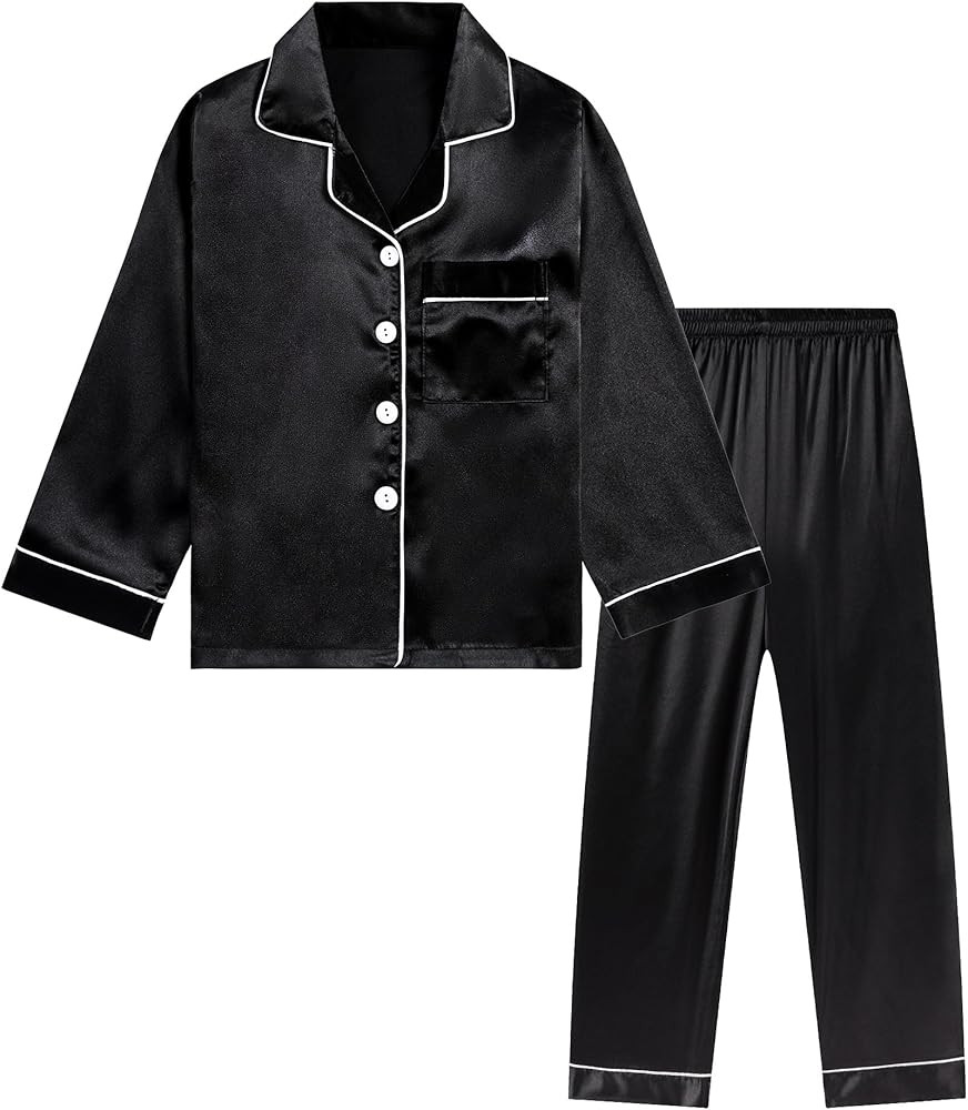 DIPUG Girls Pajamas Satin Long Sleeve Sleepwear Set Silky Feel Pjs for Kids Ages 4 to 13 | Amazon (US)