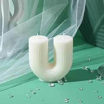 U Shaped Candle White Ribbed Candle Soy Wax Scented Decorative Candles Minimalist Geometric Shape... | Amazon (US)