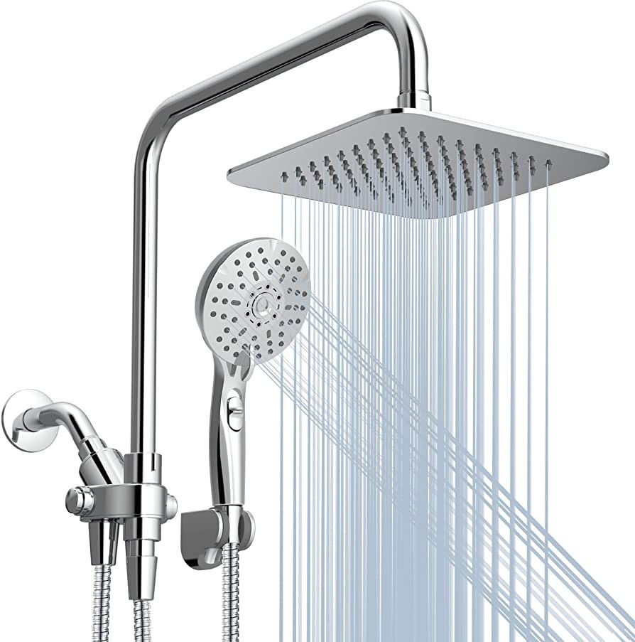Ryamen Dual Shower Head Combo, 8'' High Pressure Rain/Rainfall Shower Head,5 Settings Adjustable ... | Amazon (US)