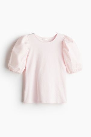 Puff-sleeved Top - Round Neck - Short sleeve - Black - Ladies | H&M US | H&M (US + CA)