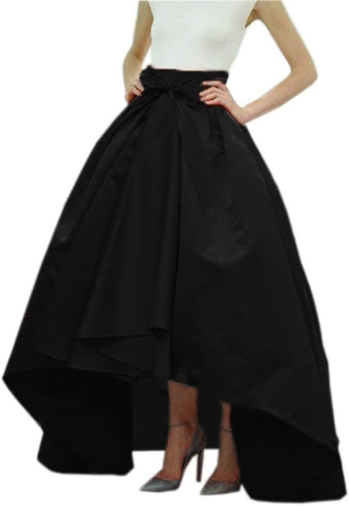 Women's Long Taffeta Bowknot Maxi Skirt A-Line High-Low Prom Party Skirts with Pockets | Amazon (US)