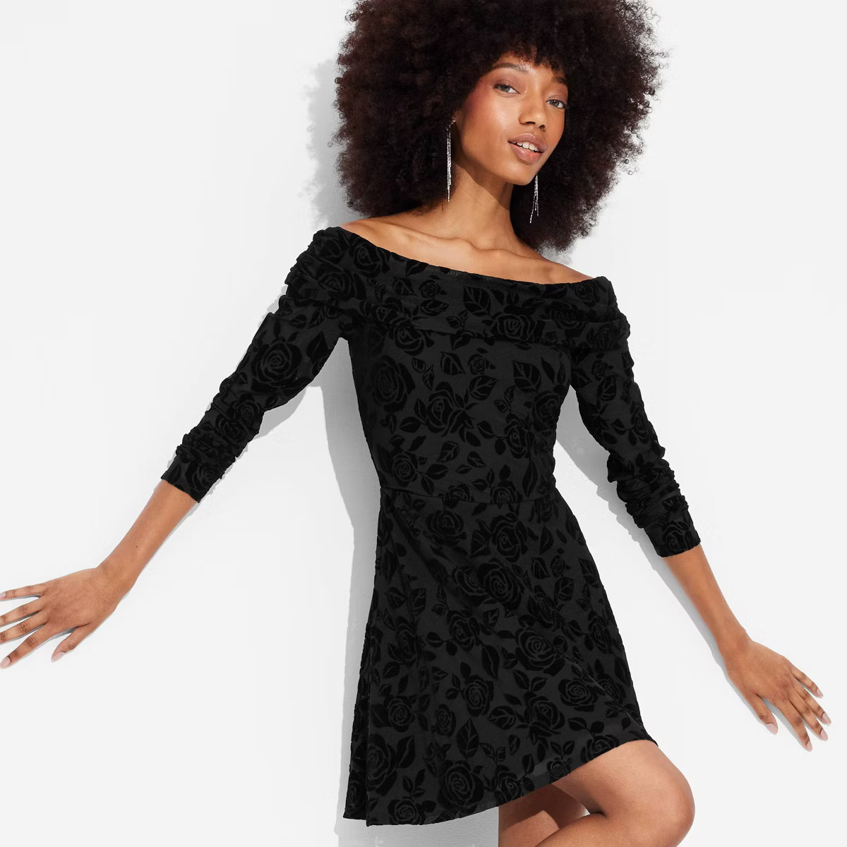 Women's Long Sleeve Flocked Mini Fit and Flare Dress - Wild Fable™ | Target