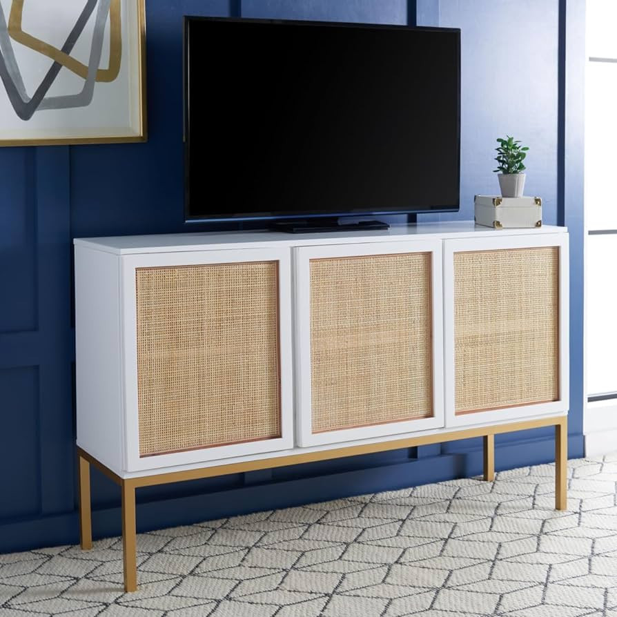 Safavieh Home Collection Zadie Coastal White/Natural Rattan 3-Door Storage Sideboard | Amazon (US)