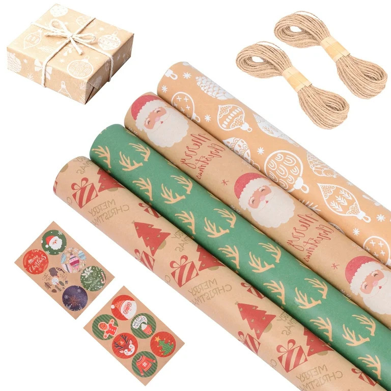Oziral Christmas Holiday Wrapping Paper Set for Men Women Boys Girls Kids 4 Rolls Snowman Santa T... | Walmart (US)
