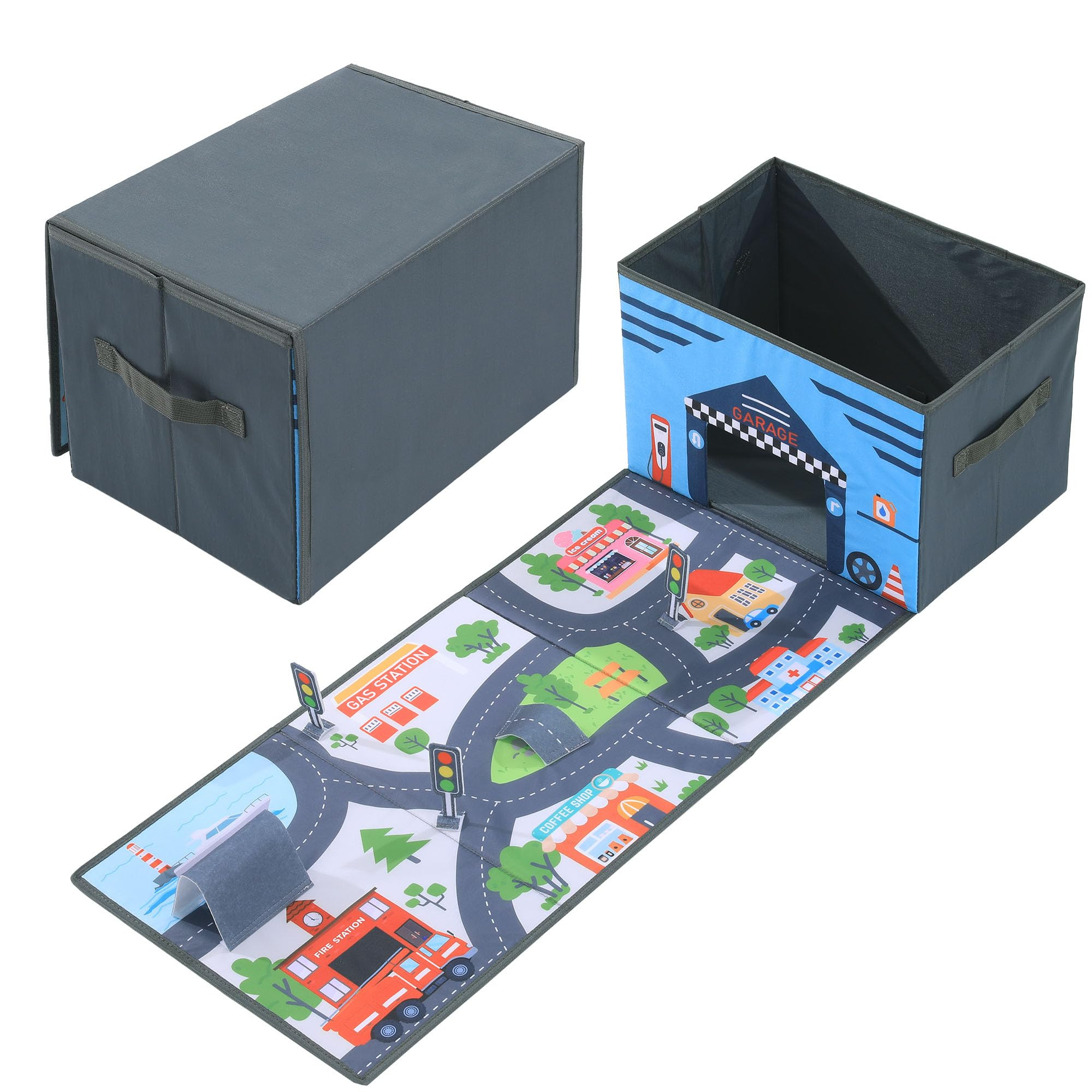 HOMBYS Toy Car Storage Box with 3D Play Mat, Dark Grey Toy Car Storage Organizer with Car Mat for... | Amazon (US)