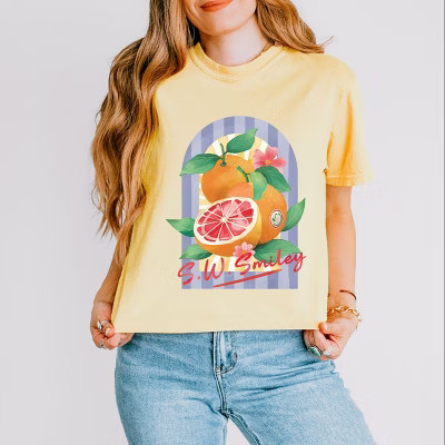 S.W.Smiley Fruits and Stripes - Women's Boxy Crop Top Graphic T-Shirt | Target