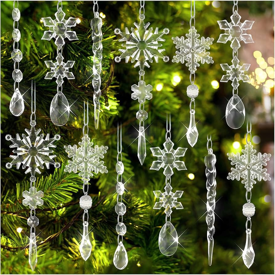 18Pcs Christmas Tree Decoration Crystal Ornaments,Christmas Hanging Snowflakes Decorations Acryli... | Amazon (US)