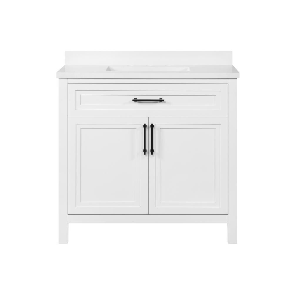 Mayfield 36 in. W x 22 in. D Vanity in White with Cultured Marble Vanity Top in White with White ... | The Home Depot