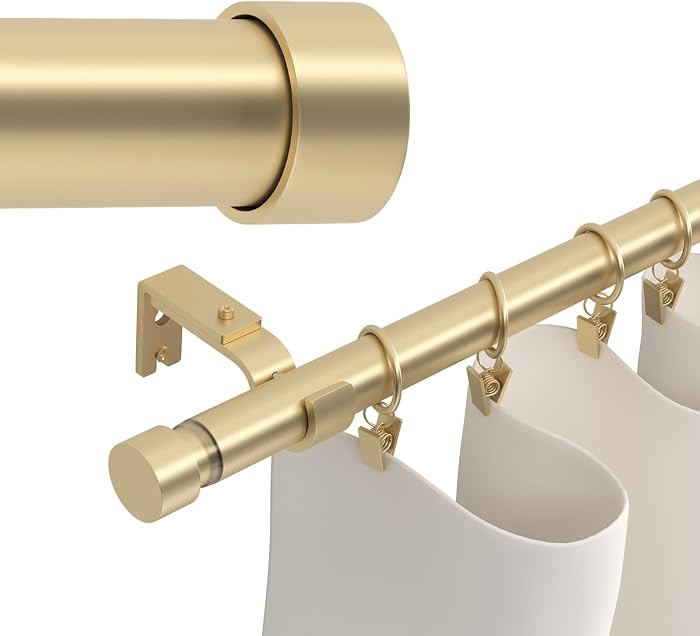 Gold Curtain Rods 160 inch, Extra Long Curtain Rod for Windows 120-160 inch, 1 inch Heavy Duty Dr... | Amazon (US)