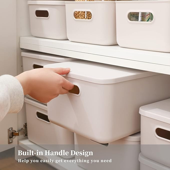 Plastic Storage Baskets With Lid Organizing Container Lidded Knit Storage Organizer Bins for Shel... | Amazon (US)