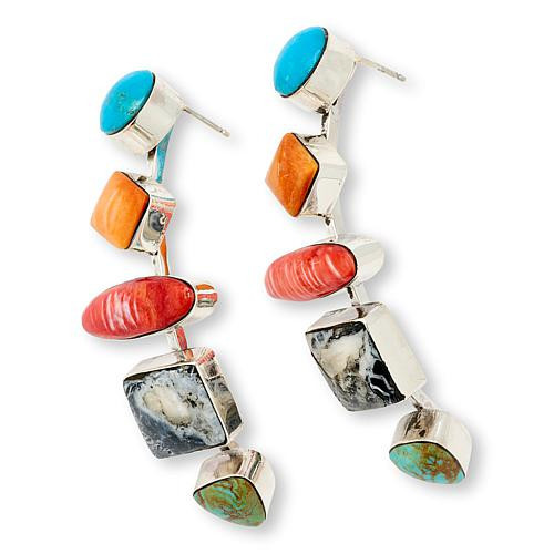 Chaco Canyon Sterling Silver Multigemstone Curved Earrings | HSN