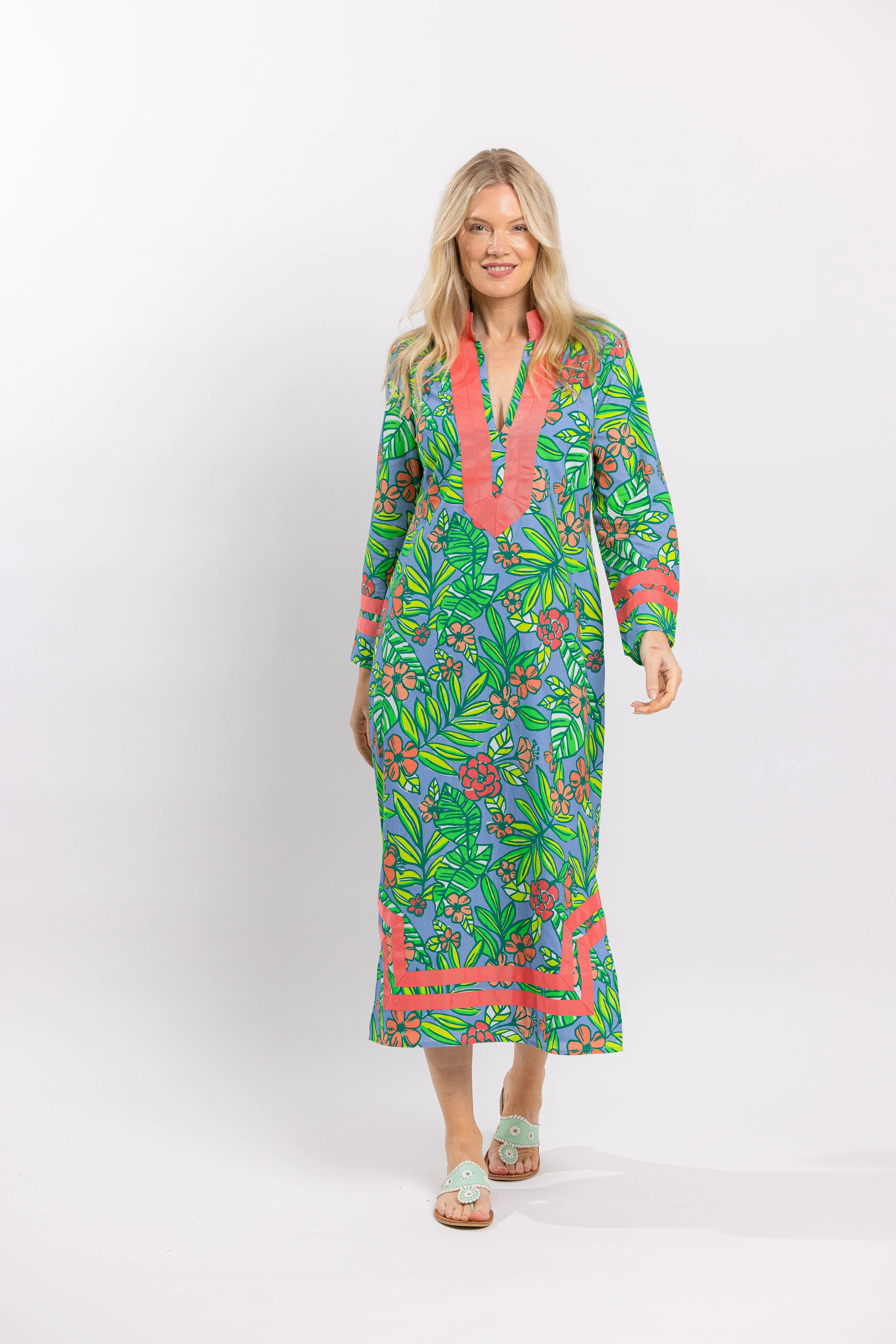 Tropical Print Long Sleeve Classic Midi Tunic | Sail to Sable