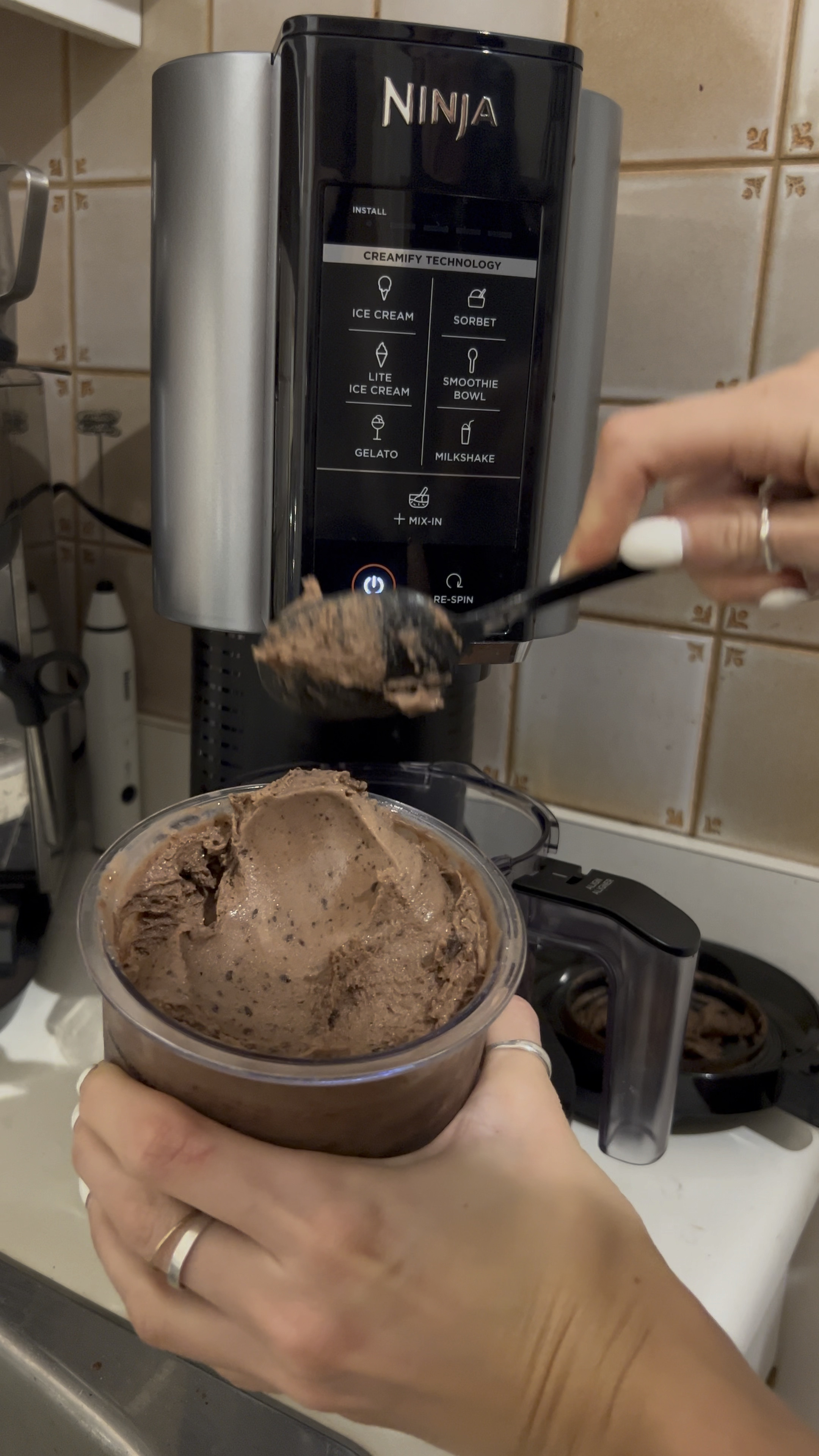 SIMPLY VEGAN CHOCOLATE PROTEIN CREAMI RECIPE

- 1 carton of Simply Protein chocolate shake
- 1/2-1 mashed banana 
- splash plant milk of choice (add later)

Directions:
- mash banana and pour protein shake into the ninja creami cup.
- freeze for 24hrs
- press ice cream button
- add splash plant milk (1 tbsp)
- press re-spin - twice
- add mix ins (frozen brownie, choco chips)
- press mix-ins button
- ENJOY

SAVE THIS RECIPE!!! Follow on IG for more: @kaitlyndickie

- 

#LTKVideo #LTKHoliday

#LTKfamily