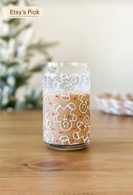 Glass can cup trend for Christmas on sale on Etsy! Love this trend for coffee. These make a cute gift with a coffee gift card inside. 🎅🏼🌲🤍

#LTKHoliday #LTKsalealert #LTKunder50