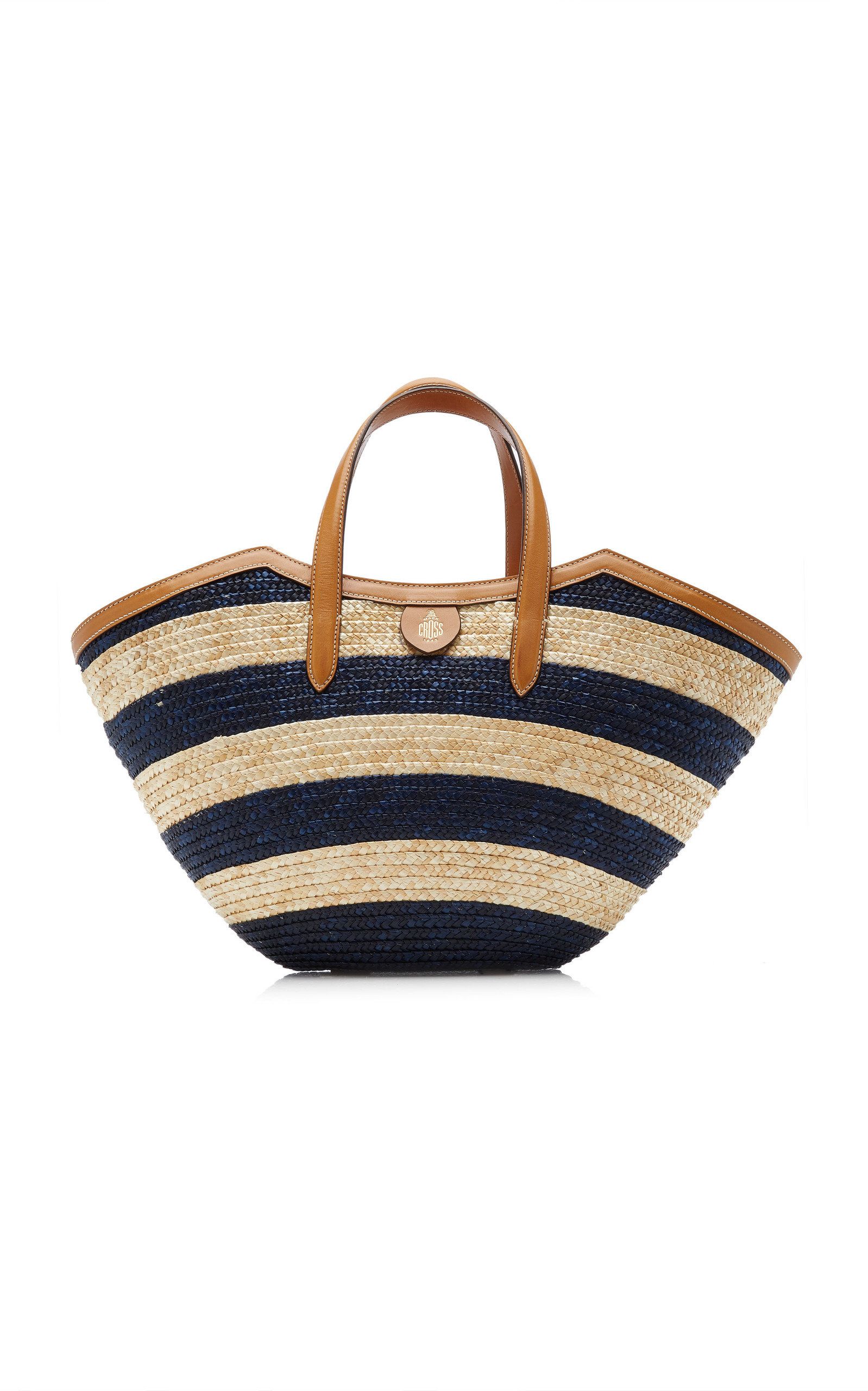 Madeline Striped Raffia Basket Tote | Moda Operandi (Global)