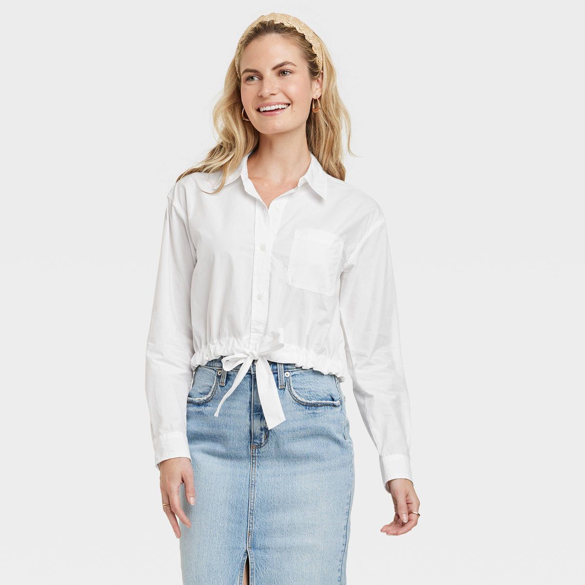 Women's Long Sleeve Collared Button-Down Shirt - Universal Thread™ White XS | Target