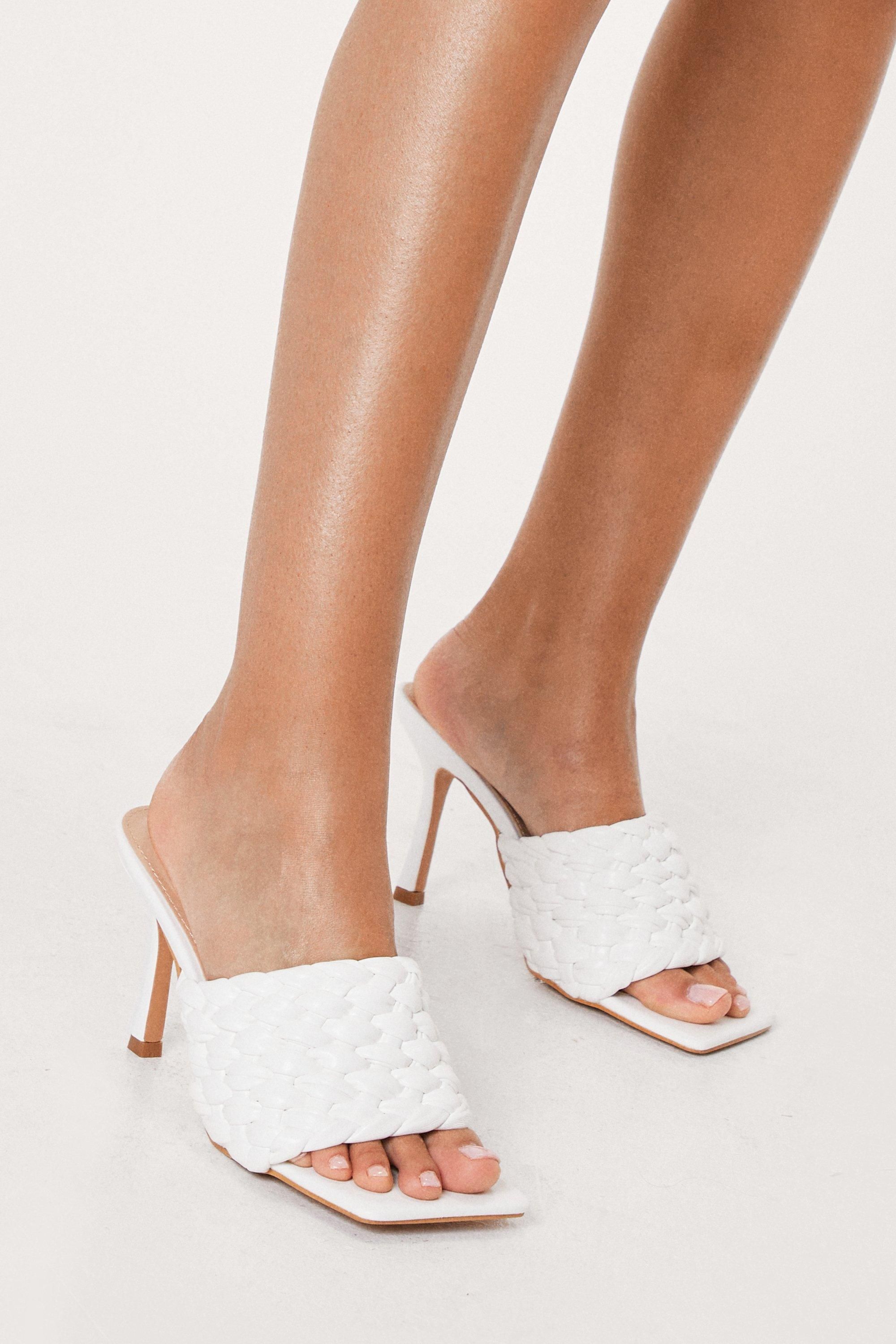 Faux Leather Woven Open Toe Heeled Mules | Nasty Gal (US)