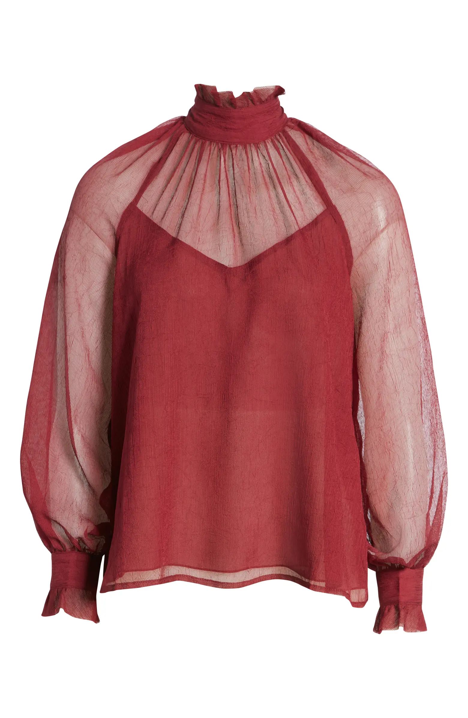 VICI Collection Sheer Mock Neck Long Sleeve Top | Nordstrom | Nordstrom