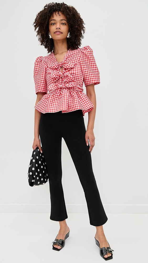GANNI Crinkled Taffeta Check Tie Strap Blouse | Shopbop | Shopbop