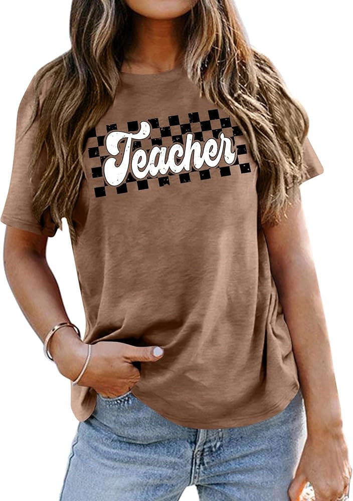Teacher Shirts Women Vintage Teacher Graphic Tshirt Teacher Life T Shirt Kindergarten Teachers Te... | Amazon (US)