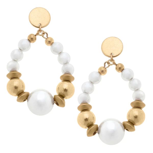 Moira Pearl, Wood & Gold Bead Teardrop Earrings in Ivory | CANVAS