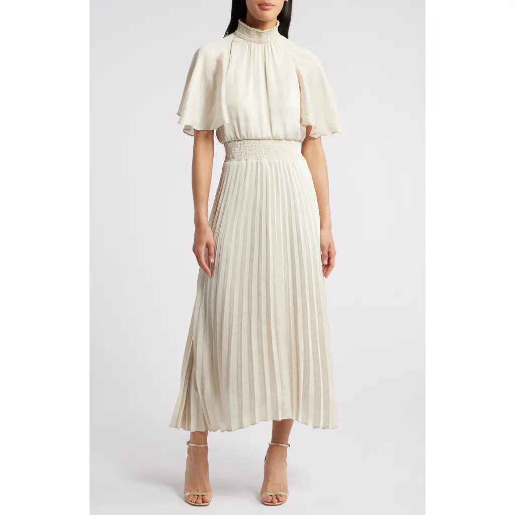 Julia Jordan Flutter Sleeve Pleated Midi Dress in Cream at Nordstrom Rack, Size 8 | Nordstrom Rack