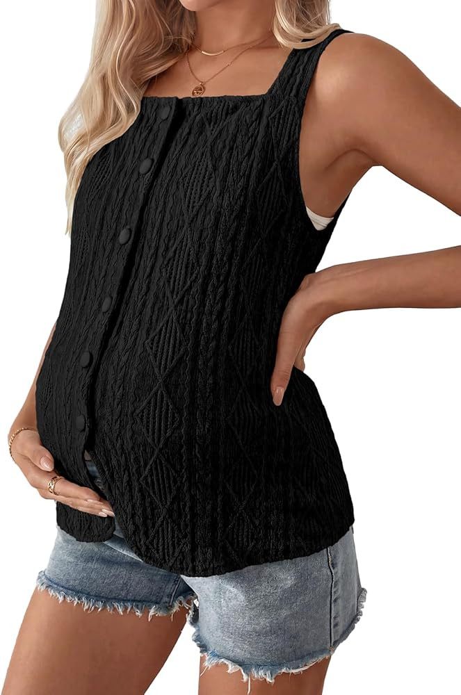 BLENCOT Women's Vest Top Slim Fitted Button Down Knit Vests Stretchy Textured Jacquard Going Out ... | Amazon (US)