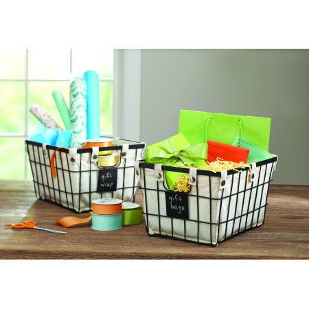 Better Homes & Gardens Small Wire Storage Basket with Chalkboard, 2-Piece | Walmart (US)