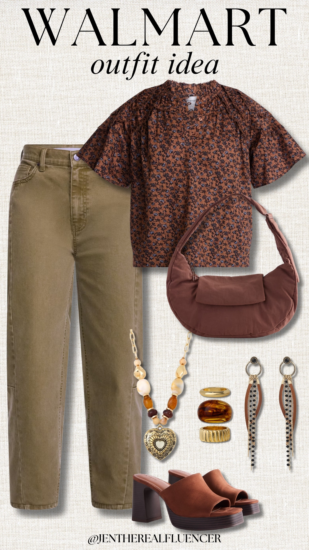 Walmart Fall Outfit 🍂

SCENARIO Sepia Gathered Cotton Voile Top (2 colors, size XS-XXXL), SCENARIO Florence Olive High Rise Barrel Jeans (4 colors, size 0-20), NO BOUNDARIES Brown Hands Free Hobo Bag (2 colors), JESSICA SIMPSON Gold-Tone Multi Bead Heart Necklace, JESSICA SIMPSON Gold-Tone and Tortoiseshell Ring Set, JESSICA SIMPSON Fringe Drop Earring, SCENARIO Cognac Faux Suede Platform Heel Sandals (3 colors, size 6-11) 

 #LTKootd #LTKMidsize #LTKWorkwear