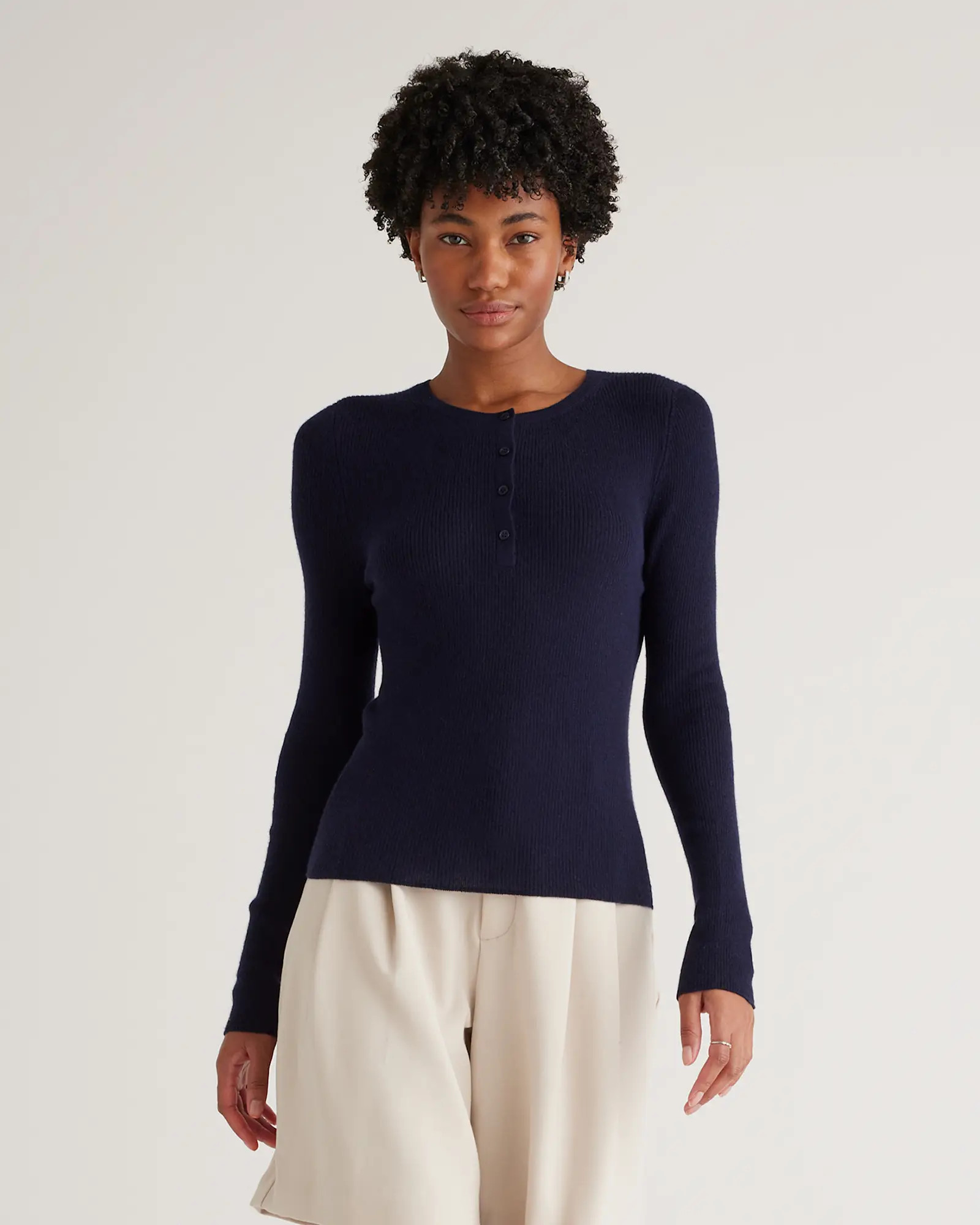 Featherweight Cashmere Ribbed Henley Sweater | Quince