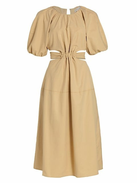 Puff-Sleeve Cut-Out Poplin Midi-Dress- Easter Outfit | Saks Fifth Avenue