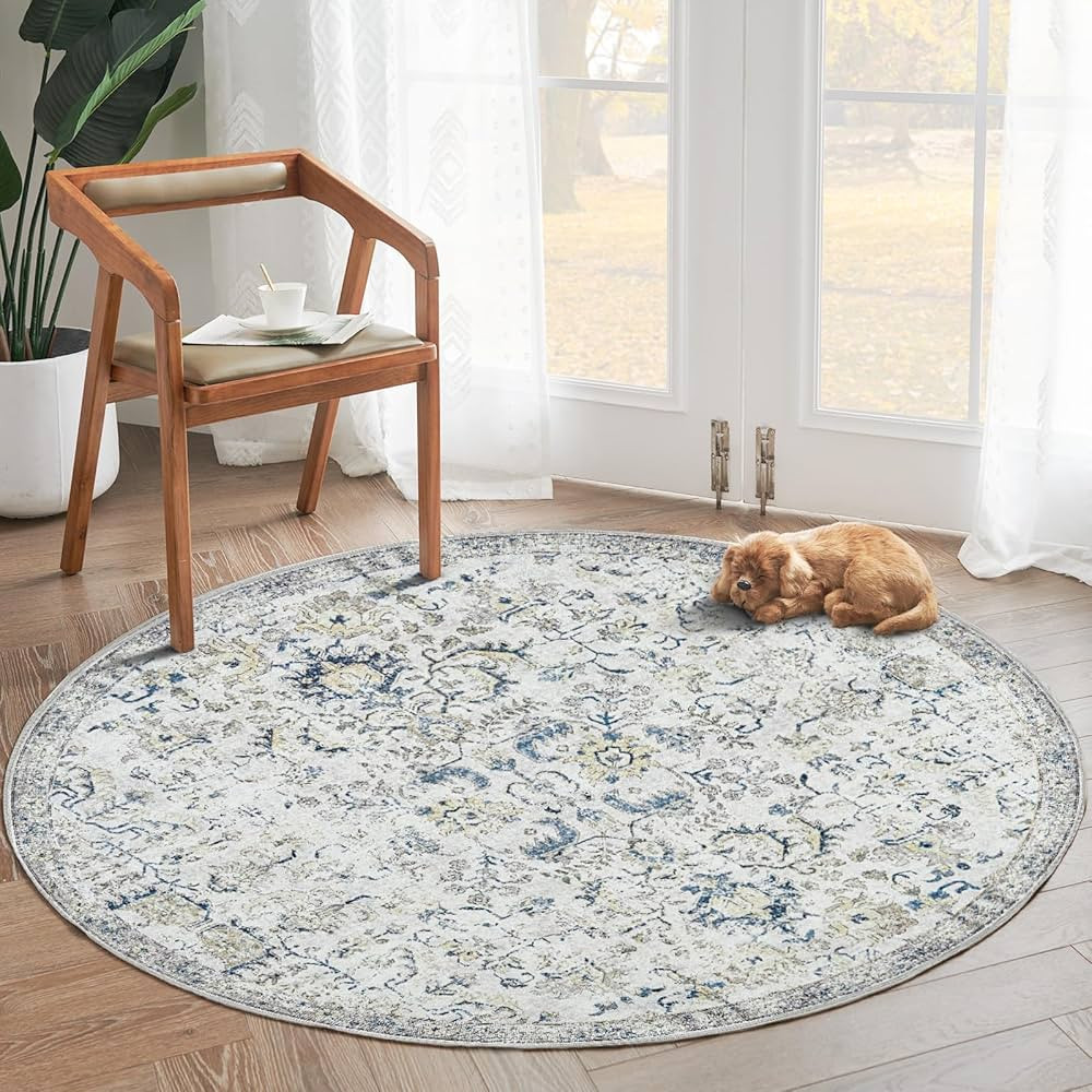 jinchan Round Rug 6ft Washable Rug Area Rug Vintage Rug Indoor Thin Rug Retro Accent Rug Distress... | Amazon (US)