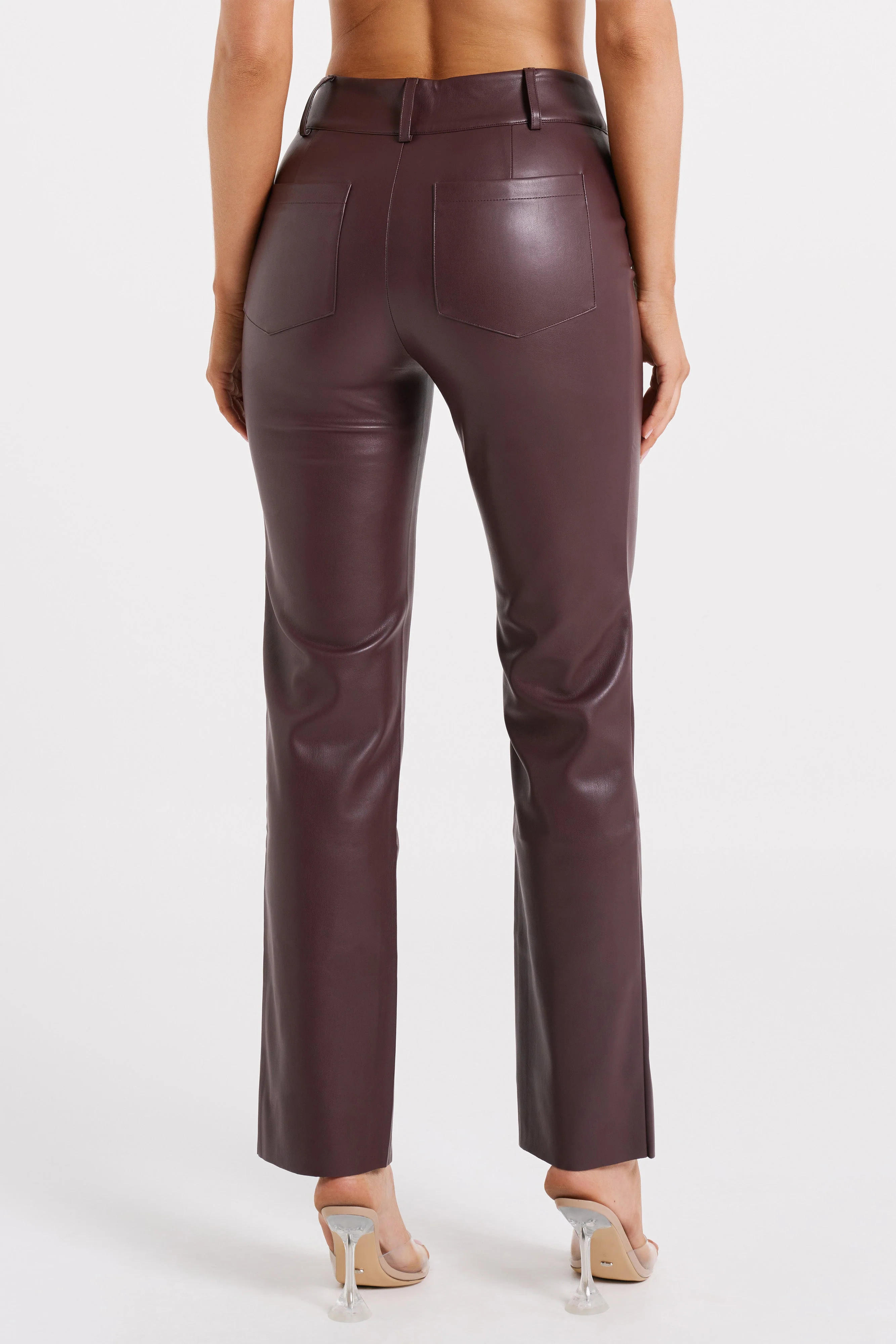 Laurette Faux Leather Straight Leg Pant - Dark Chocolate | MESHKI US