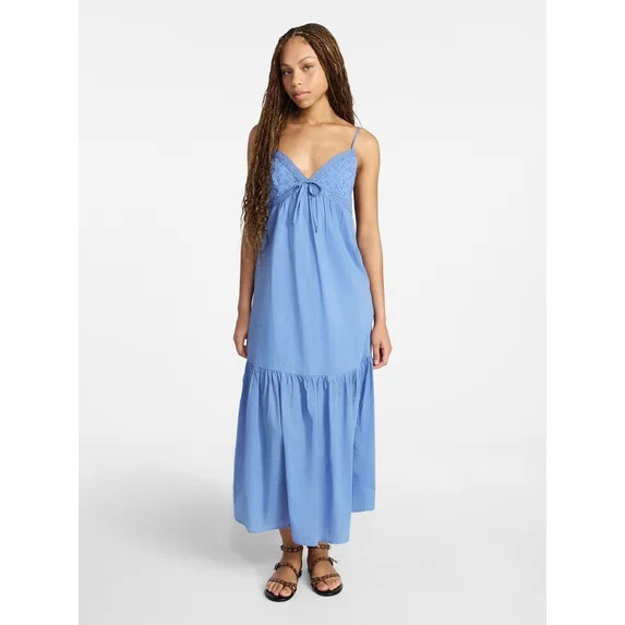 No Boundaries Eyelet Tiered Maxi Dress, Women's Sizes XXS-XXL | Walmart (US)