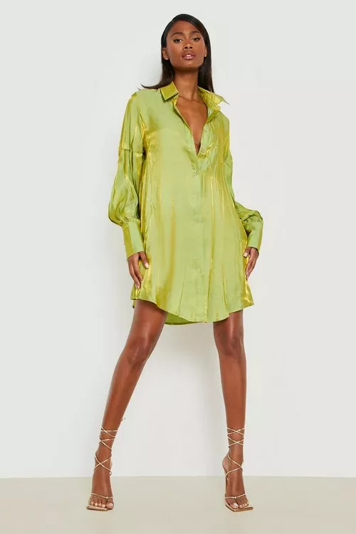 Shimmer Oversized Volume Sleeve Shirt Dress | Boohoo.com (US & CA)