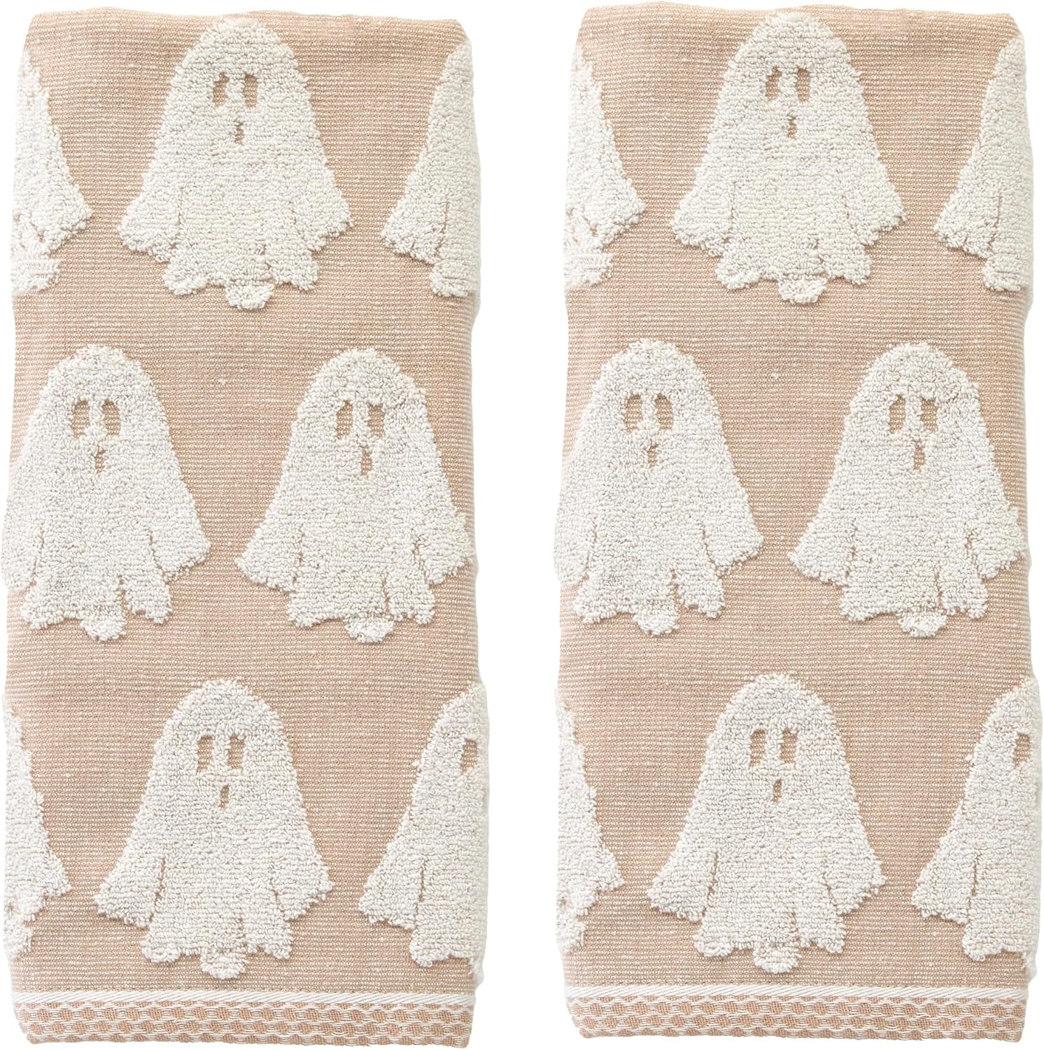 SKL Home Halloween Ghost Jacquard 100% Cotton Reversible 2pc Hand Towel Set, Soft & Absorbent, Decorative for Bath/Kitchen/Bar & Gift, Tan | Amazon (US)