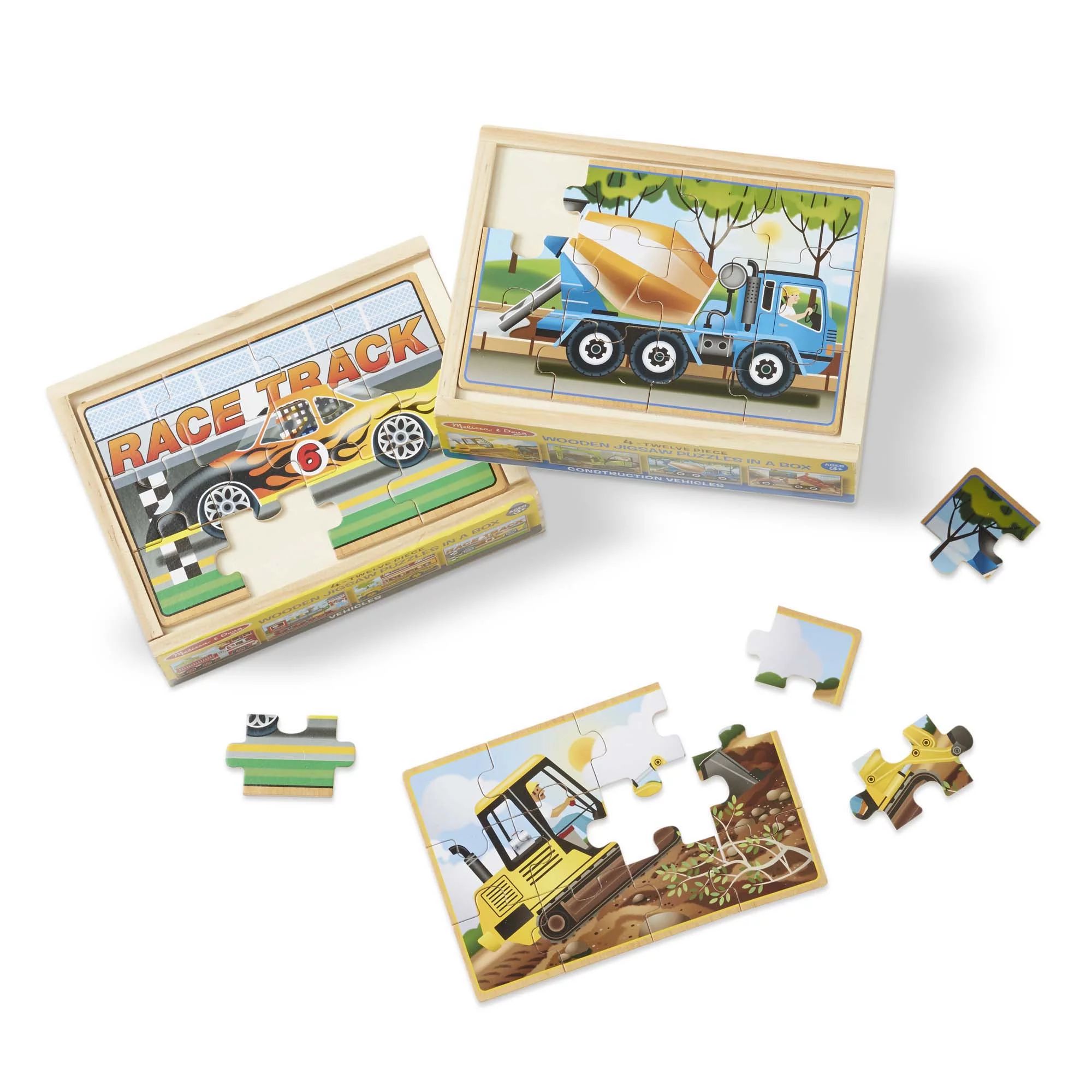 Melissa & Doug Construction Vehicles 4-in-1 Wooden Jigsaw Puzzles in a Box (48 pcs) | FSC-Certifi... | Walmart (US)