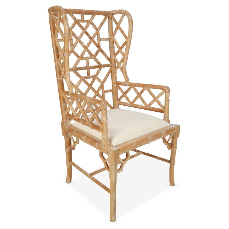 Chinoiserie Wingback Chair, Distressed Natural | One Kings Lane