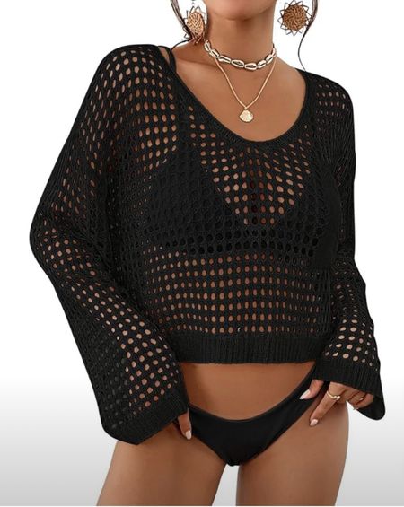 Womens Crochet Crop Top Beach Swimsuit Cover Up 🖤 It comes in a lot of different colors! 

#LTKStyleTip #LTKFindsUnder50 #LTKFindsUnder100